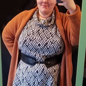 Jessica London Cowl Neck Geometric Sweater